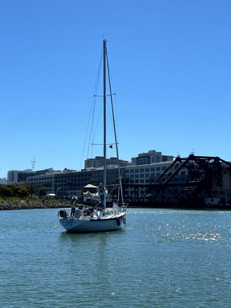 Wind Catcher anchors<BR>in McCovey Cove ...