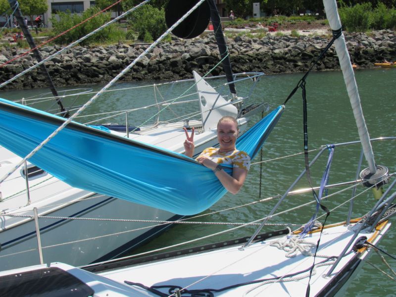 Mira enjoys <br>Windcatcher's hammock ...